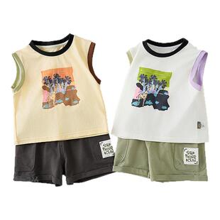 童泰男宝宝背心套装夏季薄款婴儿无袖上衣男童短裤儿童外出童装