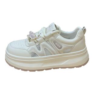 爆款增高厚底小白鞋女2026夏季新款百搭单网镂空透气休闲轻便板鞋