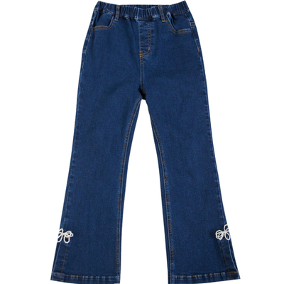 春秋款珍珠蝴蝶结喇叭女童牛仔裤