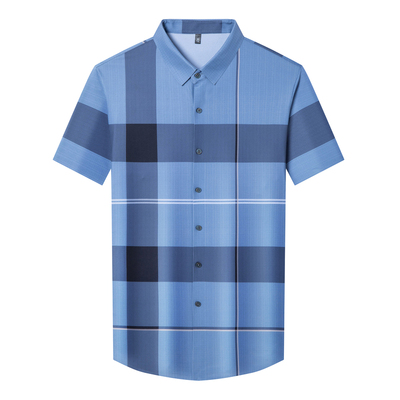 恒源祥真丝免烫格子短袖衬衫男