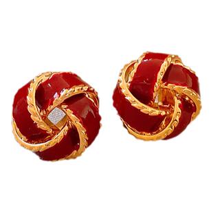 红色喜庆2026过新年同心结耳钉女复古轻奢高级感耳环气质大气耳饰