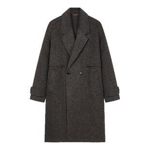 USHI悠时 复古时髦时尚大翻领拼接设计感通勤休闲双面呢大衣男装