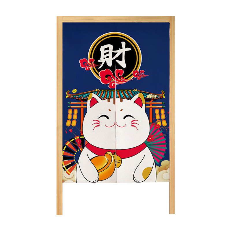 日式招财猫门帘棉麻混纺