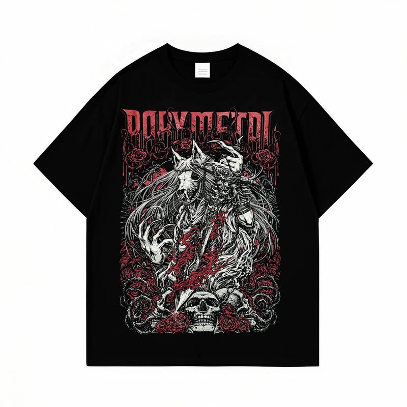 日本Babymetal乐队周边摇滚风骷髅印花短袖T恤男情侣装纯棉上衣夏