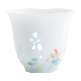 南山先生 手绘玉荷品茗杯主人杯玲珑茶杯家用功夫茶具个人杯单杯