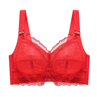大胸显小内衣女胖mm超薄全罩杯收副乳上托聚拢无钢圈文胸红色105D