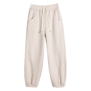 【羊羔绒】白色运动裤女秋冬季加绒加厚棉裤收口束脚毛呢香蕉卫裤