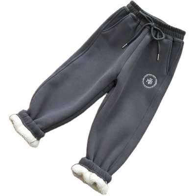 女童加厚羊驼绒刺绣束脚裤