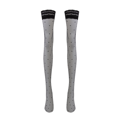 云缎-0.2D波点蕾丝高筒袜