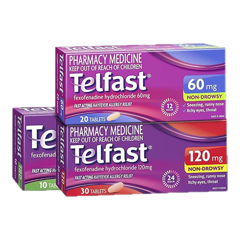 澳洲直邮Telfast快速抗过敏药鼻炎喷嚏眼痒荨麻疹盐酸非索非那定