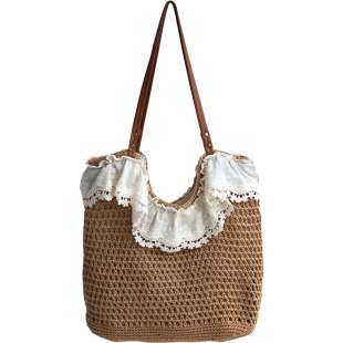 日系夏天波西米亚小清新甜美镂空棉线草编织袋子沙滩包森女单肩包