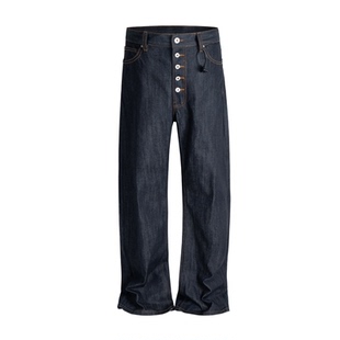 ASTT 25FW 五连扣宽松弯刀原牛堆积感微喇明扣加长复古牛仔长裤