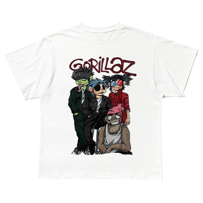 Gorillaz乐队另类嘻哈短袖T恤美式vintage古着痞帅质感潮牌半袖