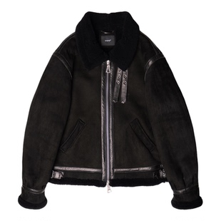 VIVIIVII雾面反绒美丽奴绒面皮毛一体短宽B3皮衣外套riri拉链