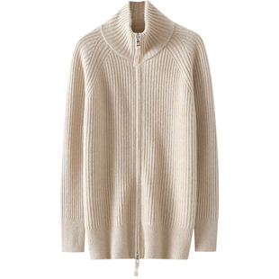 版型好到尖叫!小中长款加厚100%纯山羊绒拉链开衫女高领外套秋冬