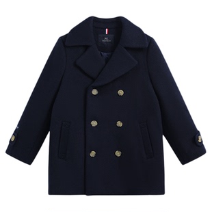 英氏男童毛呢大衣外套2026春季季新款儿童中长款帅气保暖上衣潮