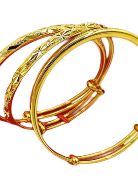 越南沙金手镯女满天星活口推拉可调节龙凤磨砂光面镯子不掉色戒指