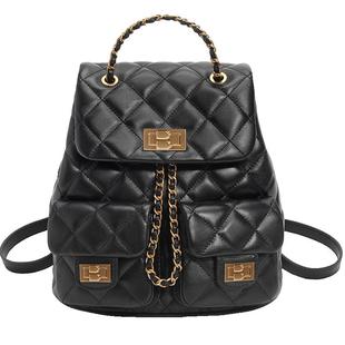 百丽包包女新款真皮小香风背包菱格链条通勤双肩包书包X9330BX4