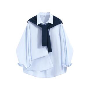 班尼路披肩长袖衬衣女2026春季新款设计感叠穿显瘦休闲百搭衬衫N