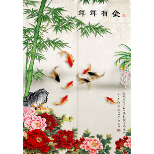 新中式竹报平安门帘富贵竹隔断客餐厅布帘玄关遮挡开运厨房卫生间