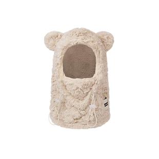 可爱毛绒套头帽子女冬季双层绒围脖一体骑车电动车保暖神器雷锋帽