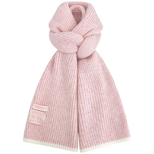 韩系ins粉色贴标针织围巾女生冬季可爱纯色百搭保暖防寒围脖学生