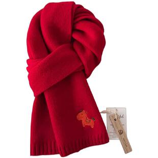 马年本命年新年礼物红色中国红含羊毛围巾冬礼盒装送礼可定制LOGO