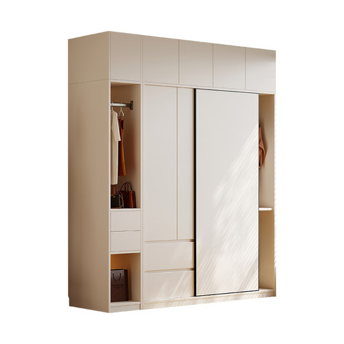 国补橡木推拉门全实木衣柜组合家用卧室一门到顶简约移门衣橱定制