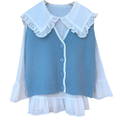 娃娃领两件套女2021雪纺衬衫配