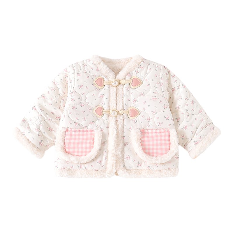 new idea女童宝宝毛绒外套加绒加厚棉衣冬季新款羊羔绒棉袄外出服