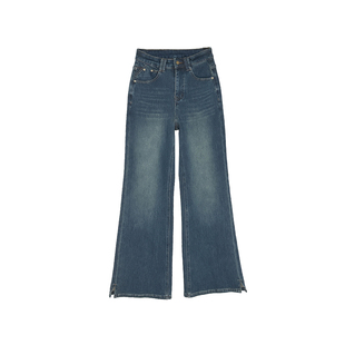 自带高级感！~不贴腿微喇叭牛仔裤女秋冬加绒宽松高腰弹力拖地裤