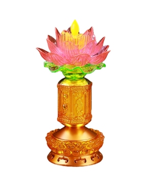 电子七彩莲花灯LED发光装饰灯家用佛前供灯红光供奉灯仿真琉璃灯
