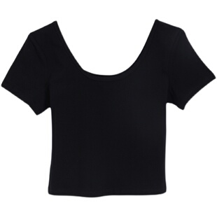 2026白色t恤女短袖美背低领紧身u领打底衫纯棉大领口纯欲风夏上衣