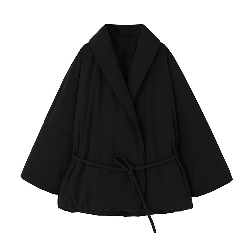 高蓬白鸭绒羽绒服绑带式极简外套