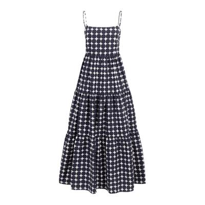 法式波点a字裙子露背吊带连衣裙