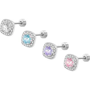 医用钛钢小方糖钻石耳钉女超闪高级钛合金耳环养耳洞睡觉免摘耳饰