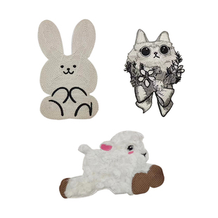 可爱猫咪补丁毛绒小羊卡通兔子破洞布贴T恤牛仔外套DIY可缝补丁贴