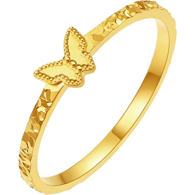 周六福黄金5G计价足金女戒爆闪碎金金小梦蝶戒指圣诞礼物