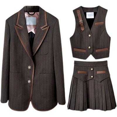 小景家英伦风马甲西装短裙套装