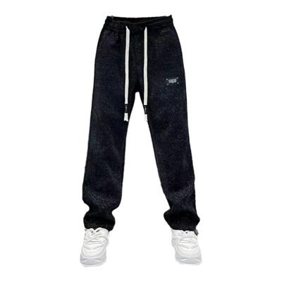 冬季加绒加厚新款潮牌提花针织休闲雪尼尔直筒裤休闲裤卫裤男时尚