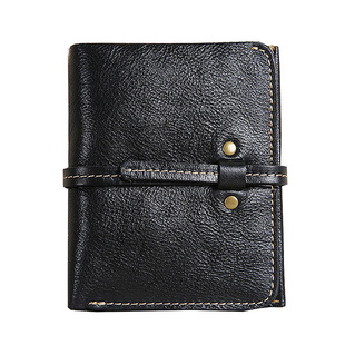 手工真皮钱包女短款头层牛皮复古小众设计竖款搭扣高级感皮夹子男