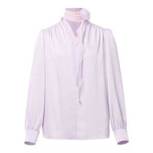 珂莱蒂尔法式立体玫瑰鸡心领飘带减龄雪纺衬衫2026年春新款