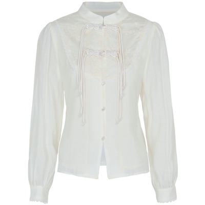 马天奴米白盘扣刺绣新中式衬衫