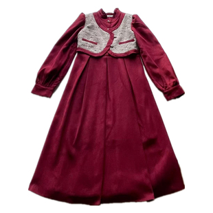 女童连衣裙秋冬装新款过年法式高级感红色加绒公主裙女孩气质裙子