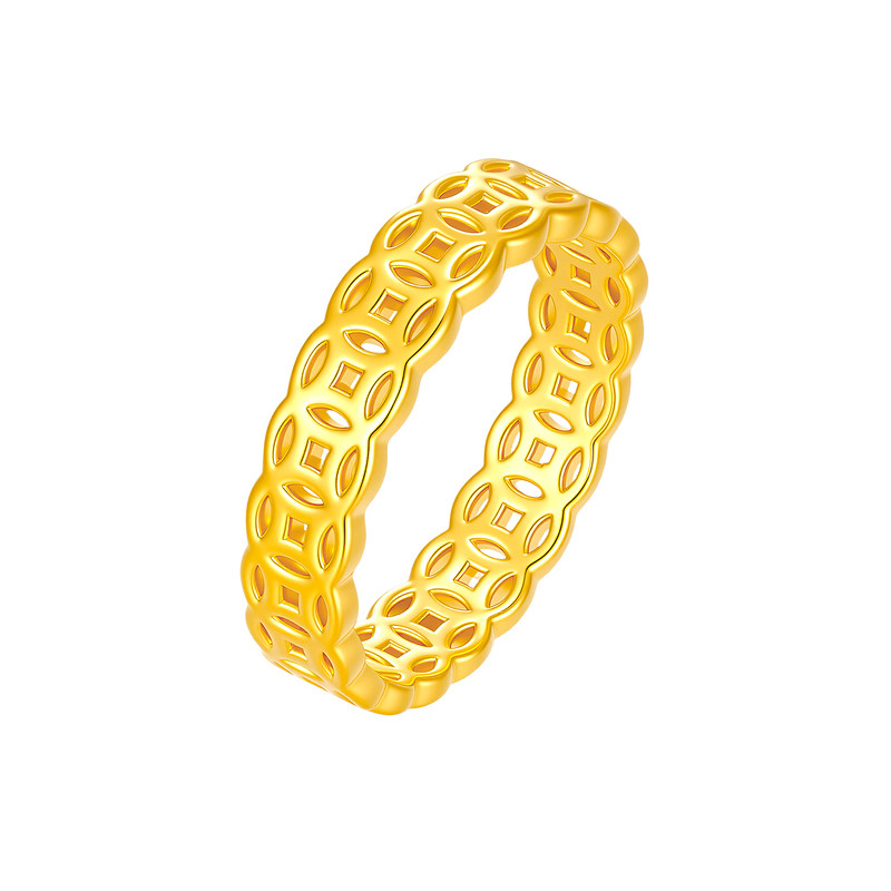 天美珠宝足金999铜钱比戒指