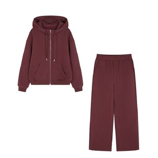 XWI欣未时尚气质安可拉红套装女秋季连帽卫衣休闲直筒裤两件套