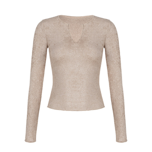 ITSNIKAR 欧美性感V领针织衫女秋长袖弹力打底衫内搭柔软亮片上衣