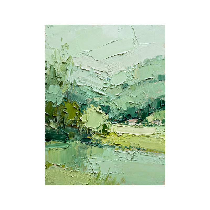 可班手绘油画溪谷田园玄关装饰画