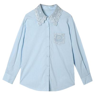 镂空棉质长袖宽松衬衫