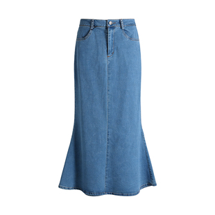 蓝色牛仔鱼尾半身裙女2026年春季新款高腰轻奢高级感长款包臀裙子